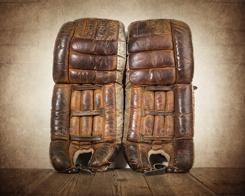 Vintage Hockey Goalie Leg Pads Photo Photo art Print, Boys Room decor, Boys Nursery Ideas, Sports art, Sport Prints, Man Cav image 2