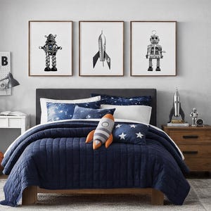Retro Robot Rocket Print Set, Outer Space Nursery Decor Set of 3