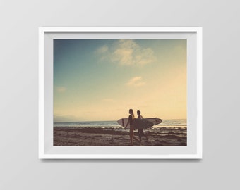 Del Mar Surfers Sunset Photo, Retro Surf Art Print