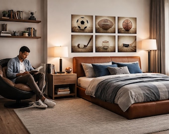 Vintage Sports Balls Canvas Prints, Set of 6, Boys Room Decor