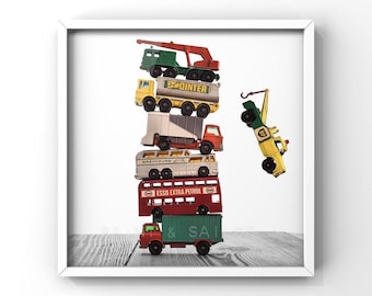 Vintage Matchbox Stacked Trucks Photo Print, Boys Nursery Decor