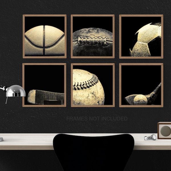 Vintage Sports Art Prints, Set of 6, High Contrast Photography