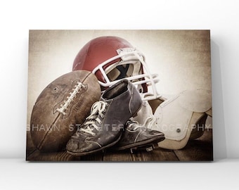 Vintage Football Gear Photo Print, Rustic Man Cave Wall Art