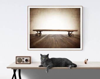 Vintage Wooden Skateboard Photo Print, Kids Room Decor