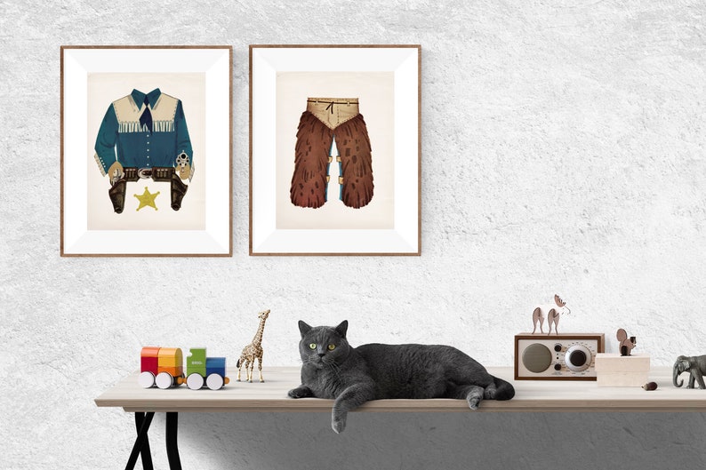 Western Decor Cowboy Themed Set of Two Prints, Boys Room, Decorating Ideas, Boys Nursery Prints, Vintage Art image 4