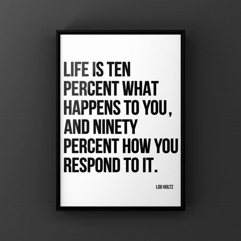 Lou Holz Quote, Life is 10 Percent what happens to you and 90 Percent how you respond, Canvas or Unframed Print Sports Quotes image 8