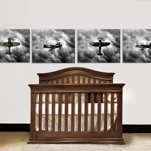 Nursery Decor, Vintage Airplanes, Baby room ideas, Vintage WWII Fighter planes Set of Four Prints