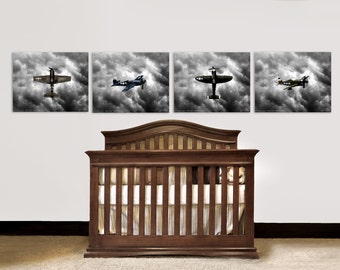 Nursery Decor, Vintage Airplanes, Baby room ideas, Vintage WWII Fighter planes Set of Four Prints