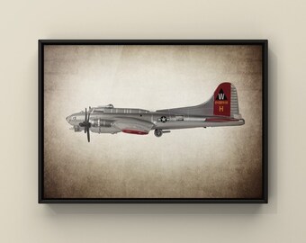 WWII Airplane Wall Art, Vintage WWII B17 Flying Fortress on Vintage Brown Background, Boys room decor