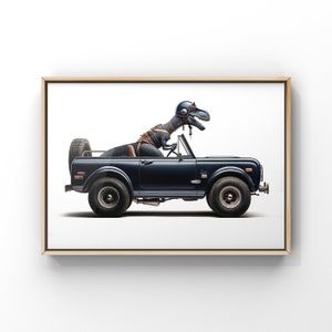 Dinos driving 4x4s Jeeps, SUVs and a Van, Set of Nine Unframed Art prints, Dino Nursery Decor, Dinos in Trucks ,Kids dinosaur art image 7