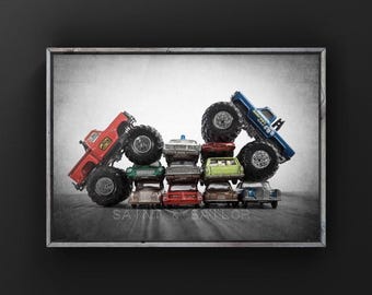 Monster Truck Car Crush Photo Print, Kids Playroom Decor