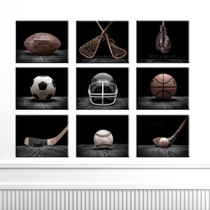 The Sports Collection Classic Black Series, Set of Nine CANVAS Prints, Nursery Decor, Rustic Decor, Vintage Sports Decor, Sports Art