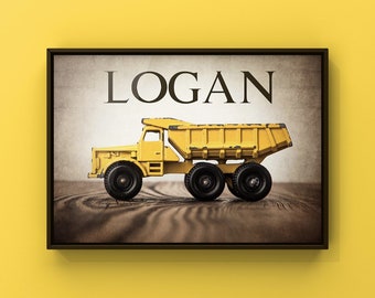 Personalized boys Tractor Art, Vintage Toy Dump Truck, Digger Wall Art, Transportation Decor, Construction Poster, Truck Prints