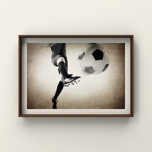 Kids Soccer Room art, Soccer Ball Kick  Photo Print, Vintage Soccer decor, Great for Teen or Toddler Bedroom