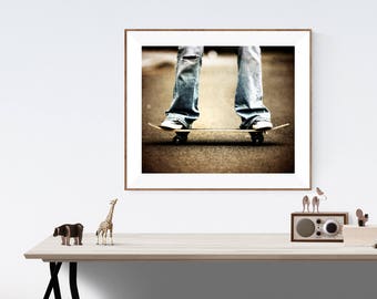 Vintage Skater on SkateBoard Art Print , Skate board room, Wall Decor, Wall Art,  Kids Room, Skateboard decor