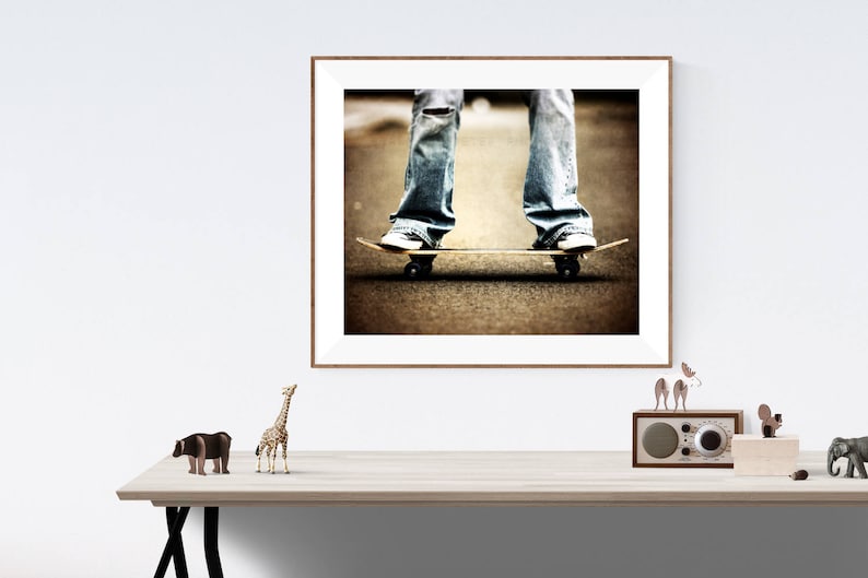 Vintage Skater on SkateBoard Art Print , Skate board room, Wall Decor, Wall Art, Kids Room, Skateboard decor image 1