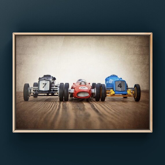Vintage Toy Race Cars 3 Cars Lined Up Photo Print Boys Room Etsy