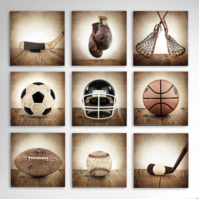 Vintage Square Sports Collection Set of Nine Canvases Ready Etsy