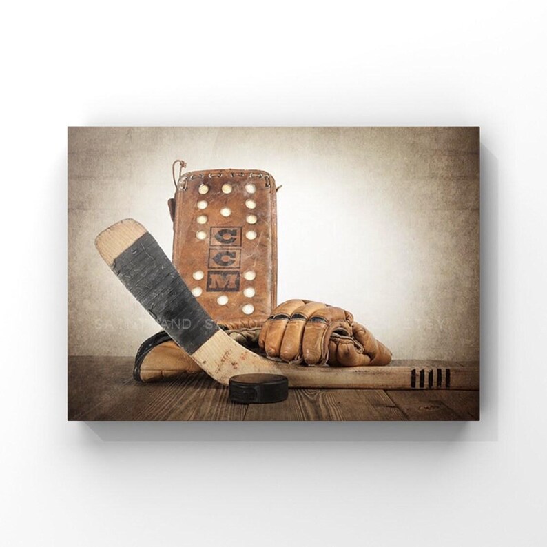Vintage Hockey Gear Art Print, Boys Room Decor image 4