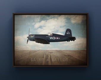 WWII F4 Corsair Photo Print, Vintage Airplane, Boys Room Decor