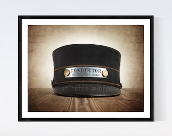 Vintage Train Conductor Hat One Photo 