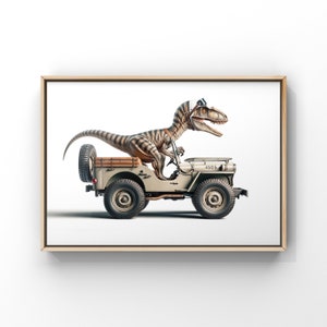 Dinos driving 4x4s Jeeps, SUVs and a Van, Set of Nine Unframed Art prints, Dino Nursery Decor, Dinos in Trucks ,Kids dinosaur art image 8
