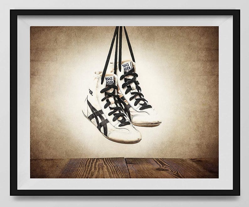 Vintage Wrestling Shoes Photo Print, Rustic Decor, Boys Room, Sports Theme room image 3