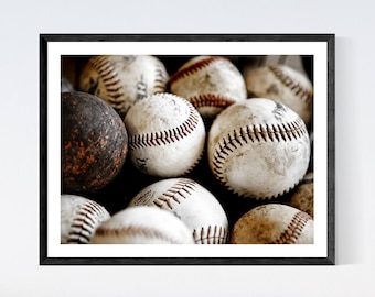 Impresión de béisbol vintage, pila de béisbol, arte de pared de béisbol, regalos de béisbol, decoración de béisbol vintage