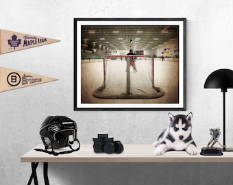 Hockey Goalie Art Print, Hockey Rink Photo, Unframed