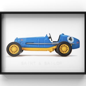 Blue With Yellow Wheels No.4 Vintage Race Car on White Background, One Photo Print, Boys Room decor, Vintage Car Prints