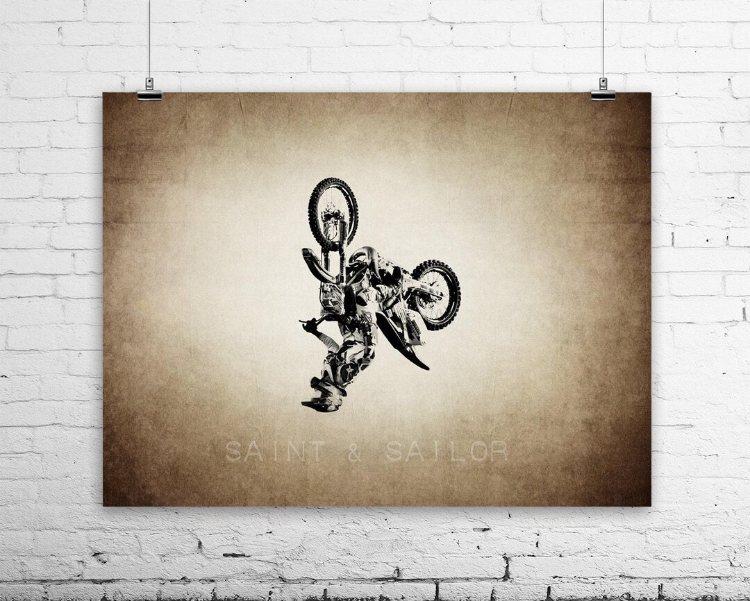 Motocross Backflip Art Print, Vintage Style, Motorcycle Wall Decor - Etsy