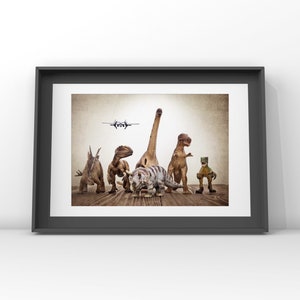 Dinosaurs on the Run With Vintage Brown Background, Photo Print , Boys ...