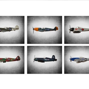 Airplane Art, Vintage WWII Airplanes Set of 6 Canvas Prints, Boys Room Decor, Airplane Wall Art image 3