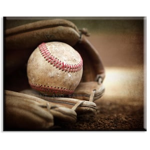 Vintage Baseball in Glove Photo Print, Baseball Nursery Art image 3