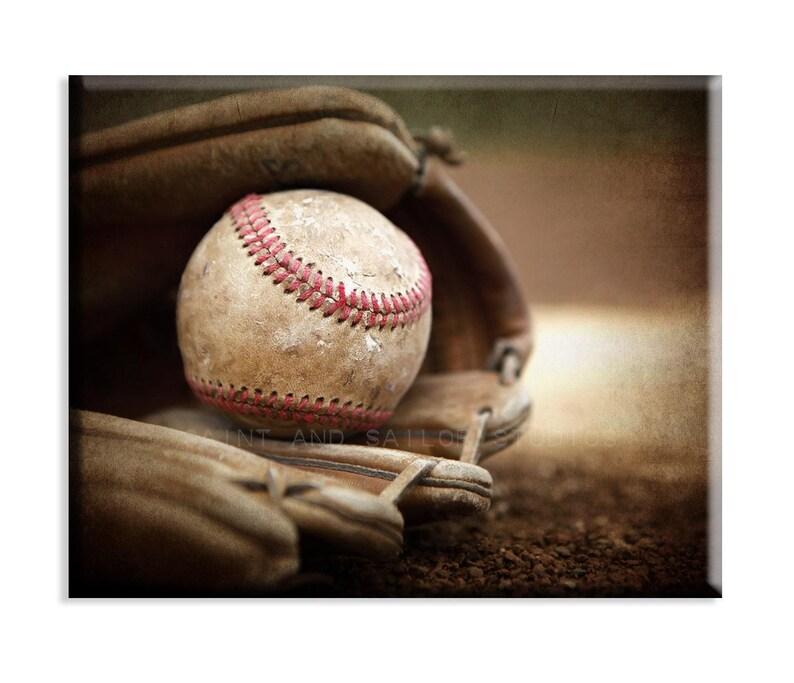 Vintage Baseball in Glove Photo Print, Baseball Nursery Art image 3
