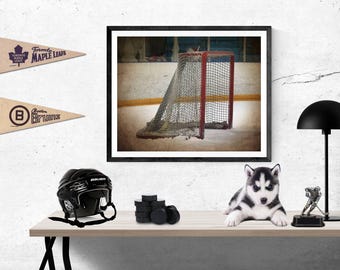 Hockey Goal Photograph, Sports Art Print, Boy's Room Decor