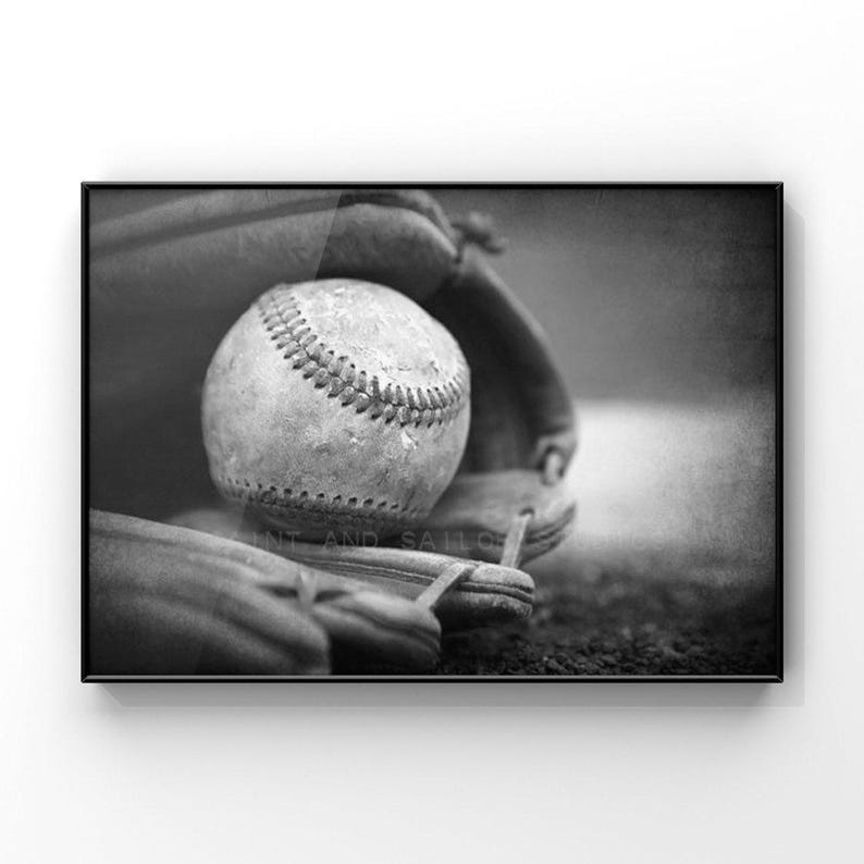 Vintage Baseball in Glove Photo Print, Baseball Nursery Art image 5