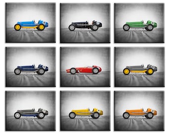 Vintage Racecar Prints Set, Car Nursery Art, Toddler Room Decor