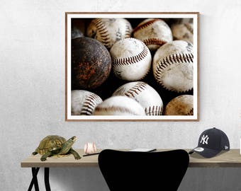 Balles de baseball vintage, impression photo de tas de balles de baseball, idées de décoration, décoration murale, art mural, chambre d'enfants, idées de chambre d'enfant, idées cadeaux,