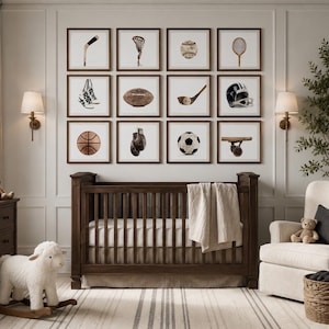 Vintage Sports Photo Print Set, Nursery Decor, Boys Room Art