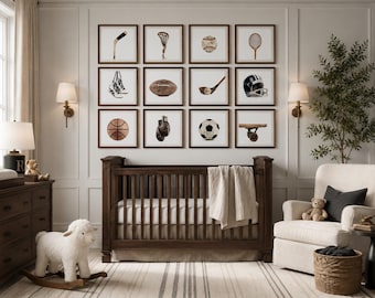 Vintage Sports Photo Print Set, Nursery Decor, Boys Room Art
