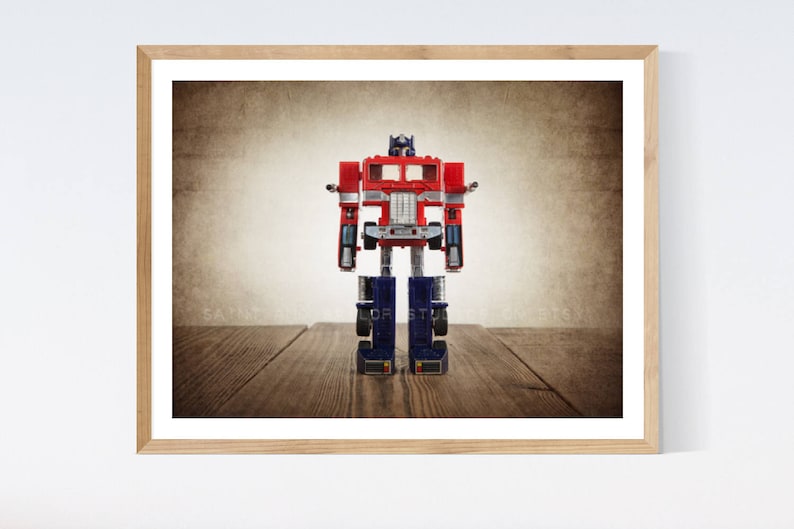 Vintage Transformer Optimus Prime on Vintage Brown Background, Photo Print, Boys Room, Boys Wall Art, Boys Decor, Playroom Decor image 2