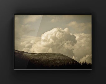 Muted Montana Mountains Sky Art Print, Cloud Formation Wall Art