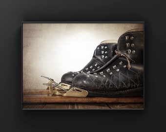 Vintage Ski Boots in Skis, Photo Print Wall Decor, Wall Art, Kids