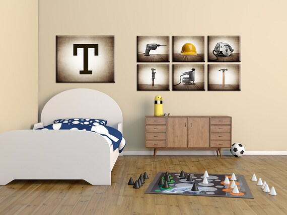 Vintage Tool Canvas Prints, Construction Wall Art, Boys Room Decor