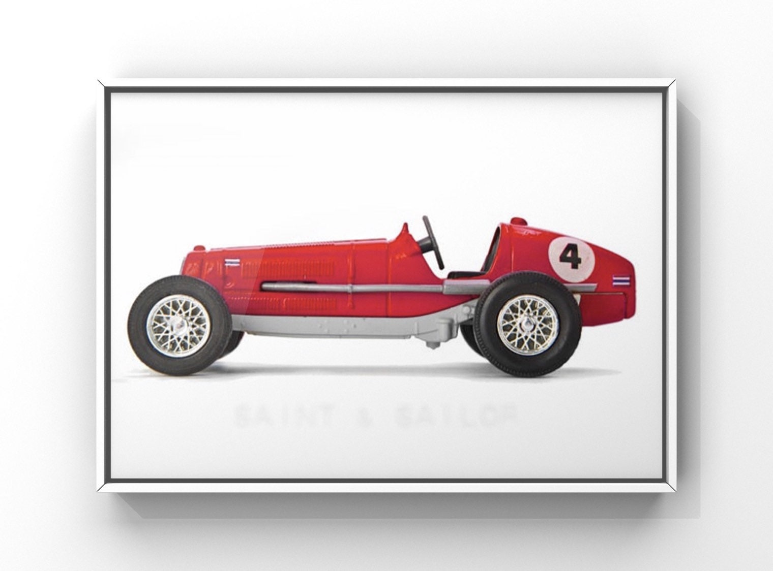 Red No.4 Vintage Race Car on White Background One Photo | Etsy