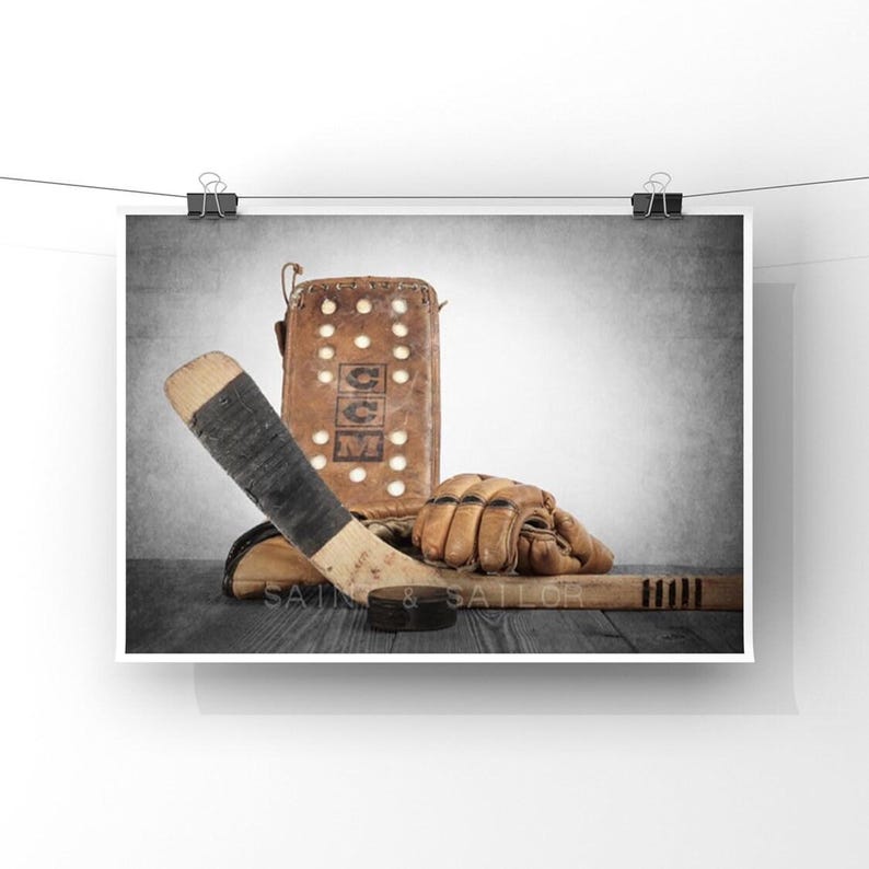 Vintage Hockey Gear Art Print, Boys Room Decor image 6
