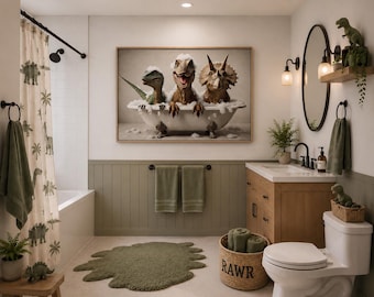 Decoración de baño con dinosaurios: divertida lámina o lienzo con diseño de dinosaurio.