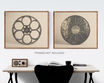 Vintage Movie Reels Set of Two Photo Prints, Home Theater decor, Movie room art