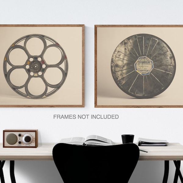 Juego de dos impresiones fotográficas de carretes de película vintage, decoración de cine en casa, arte para sala de cine